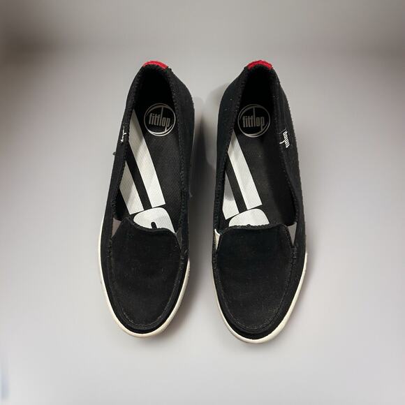 FitFlop Black Canvas Sunny Slip On Comfort Sneakers Women’s Size 8 - Picture 1 of 9